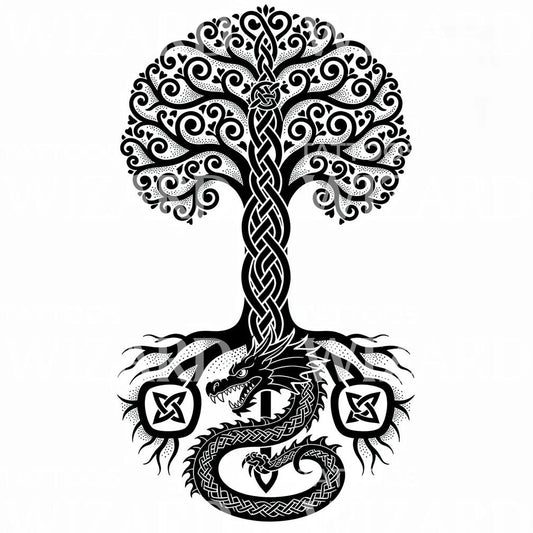 Desain Tato Naga Pohon Celtic