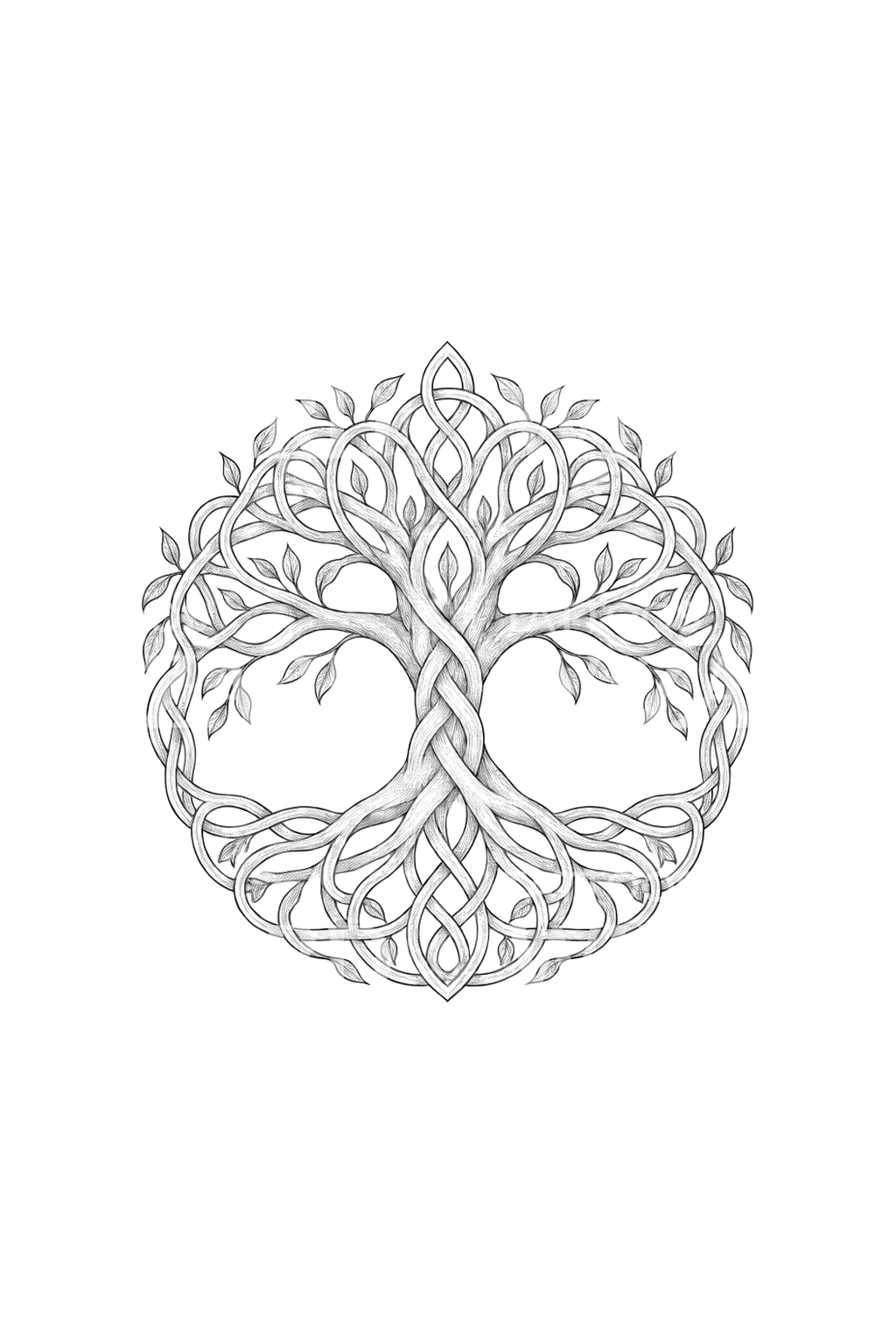 Tatuaje fine line del árbol de la vida celta en círculo con nudos