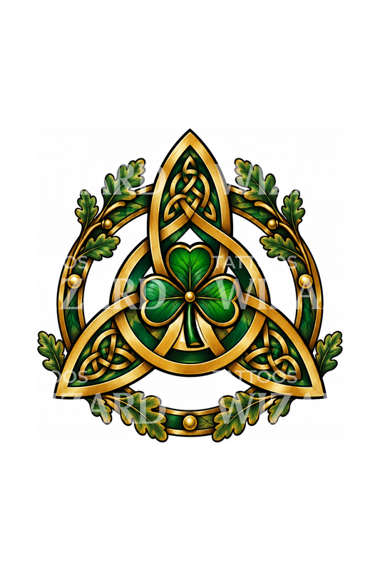 Celtic Triquetra with Shamrock and Oak Tattoo Design