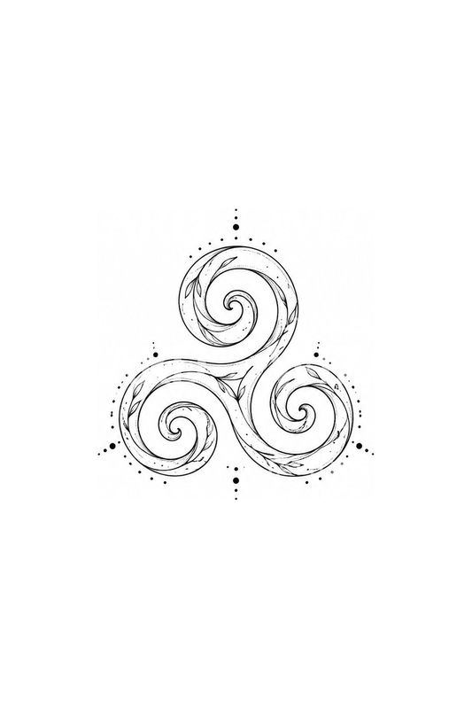 Tatuaje celta trisquel de triple espiral en línea fina