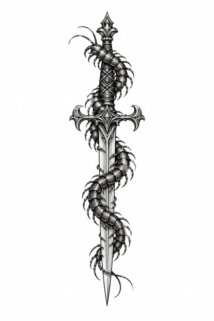 Hançere sarılmış çıyan dotwork dövmesi