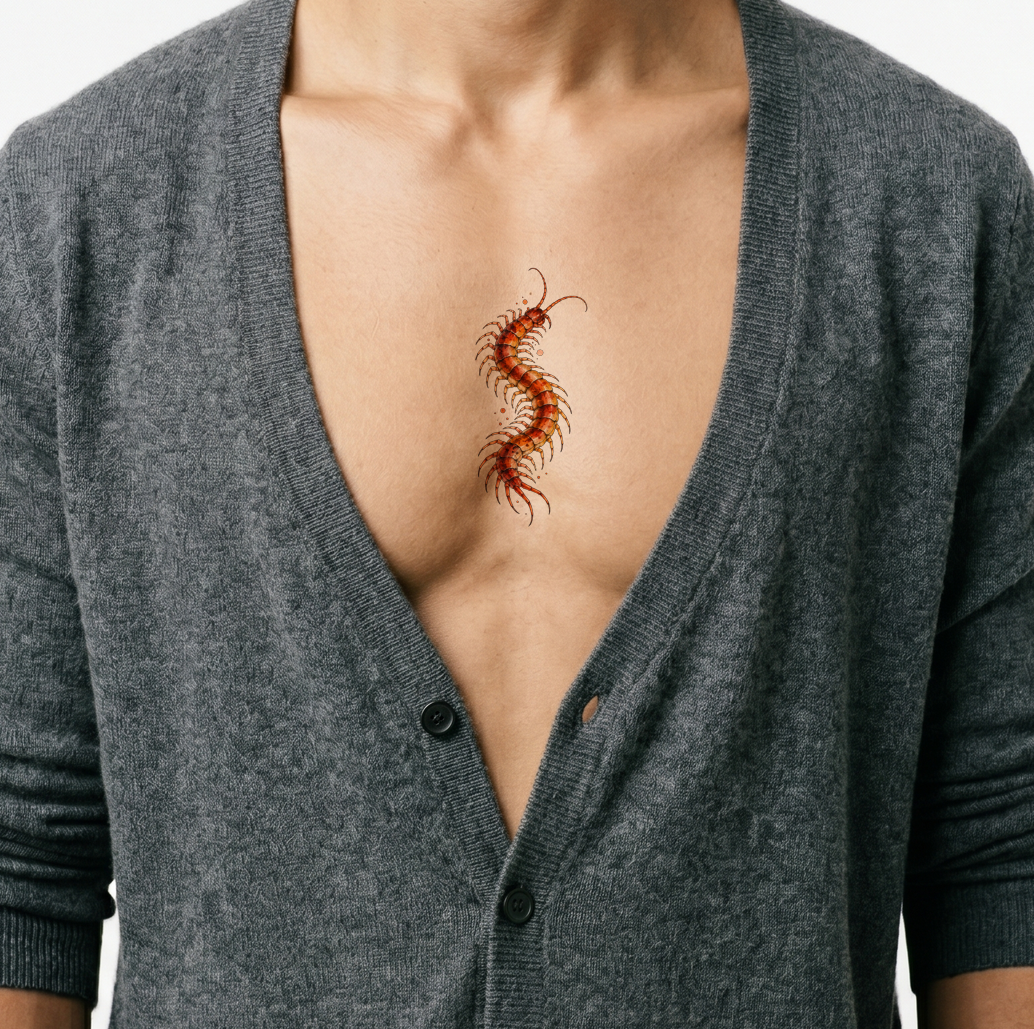 Rust Centipede Watercolor Tattoo Design