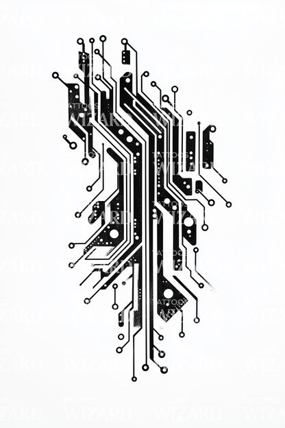 Central Circuit Column Tattoo Design