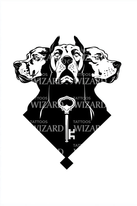 Cerberus Guardian Key Tattoo Design