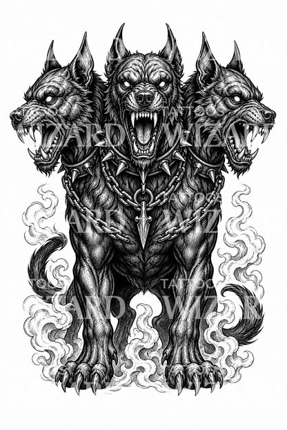 Cerberus Hellhound Tattoo Illustration