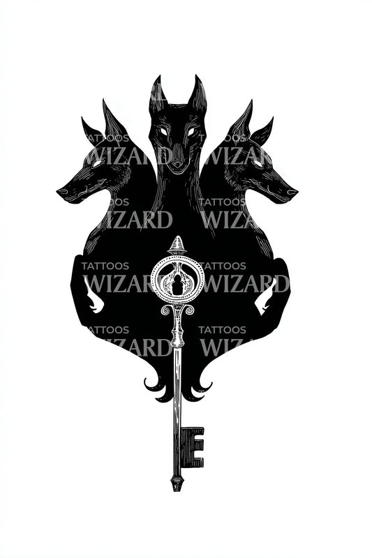 Cerberus Key Guardian Tattoo Design
