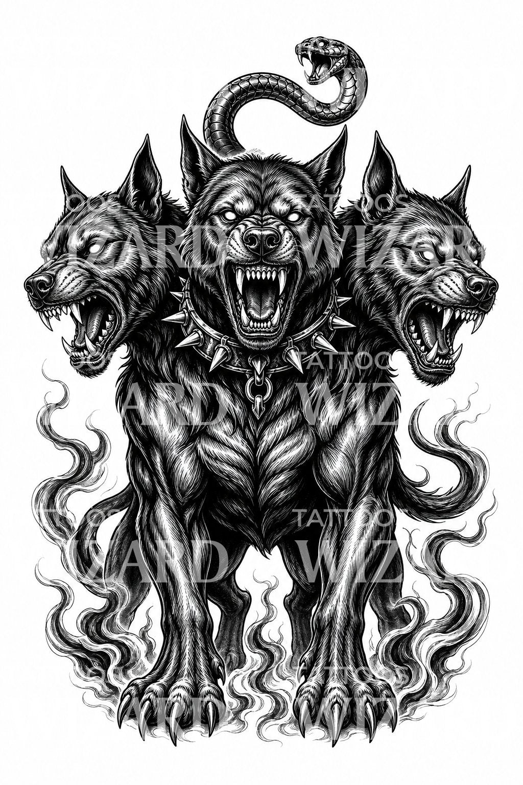Cerberus Three Headed Hound Tattoo Design
