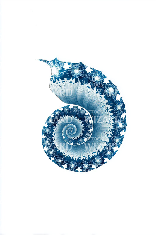 Cerulean Nautilus Spiral Tattoo Design