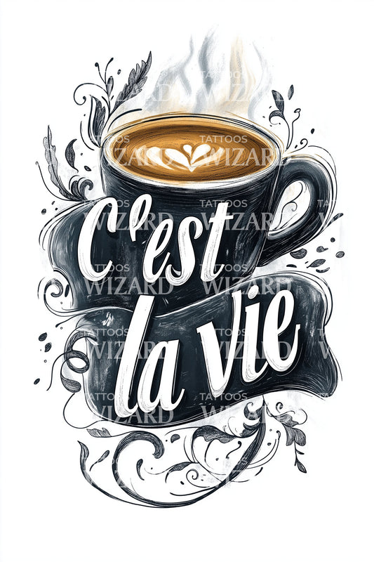 Cest La Vie Coffee Tattoo Design