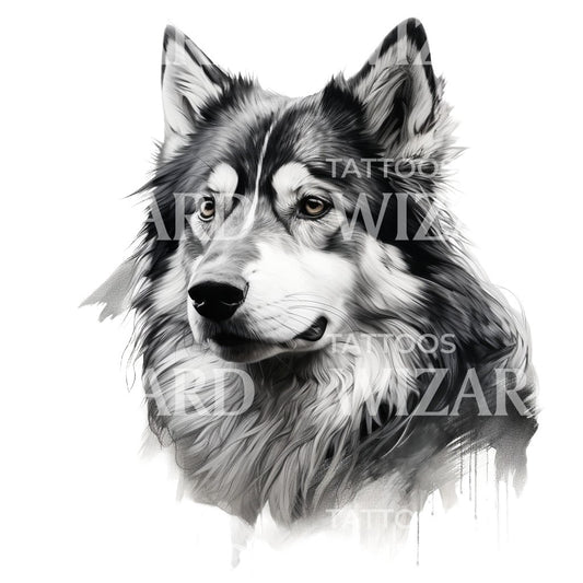 Conception de tatouage de portrait de chien Husky majestueux