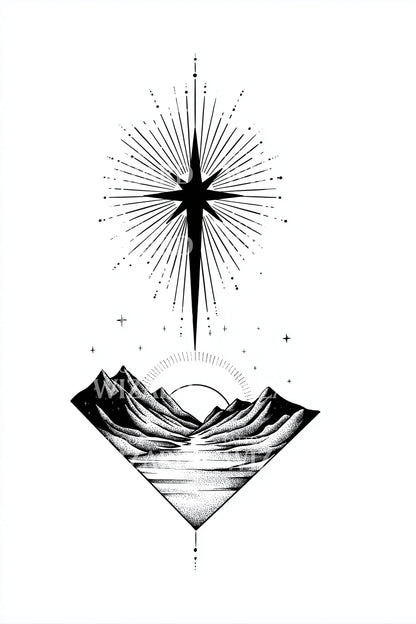 Chalice Mountain Starburst Tattoo Illustration