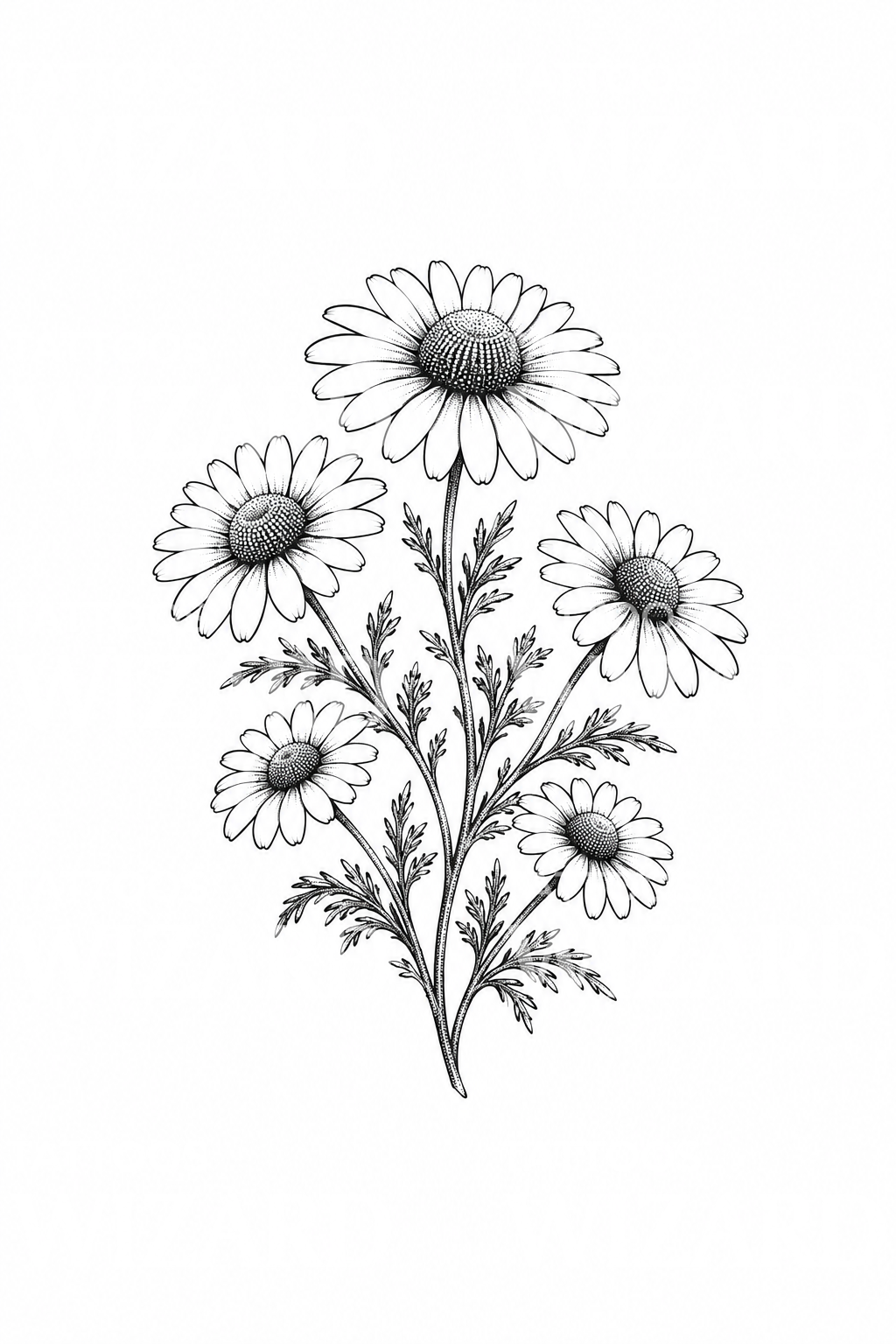 Desenho de tatuagem em pontilhismo com camomila