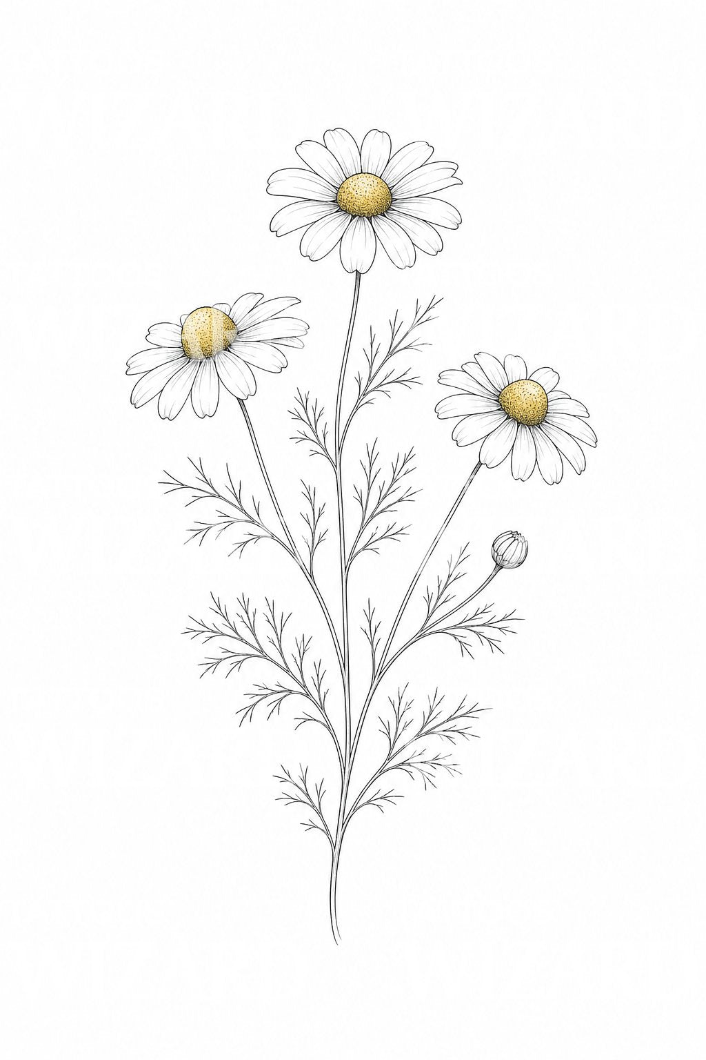 Chamomile Sprig Fine Line Tattoo Design