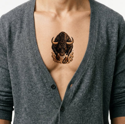 Neo Traditional Charging Bull Tattoo Design