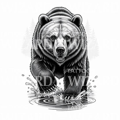 Angribende grizzlybjørn tatoveringsdesign