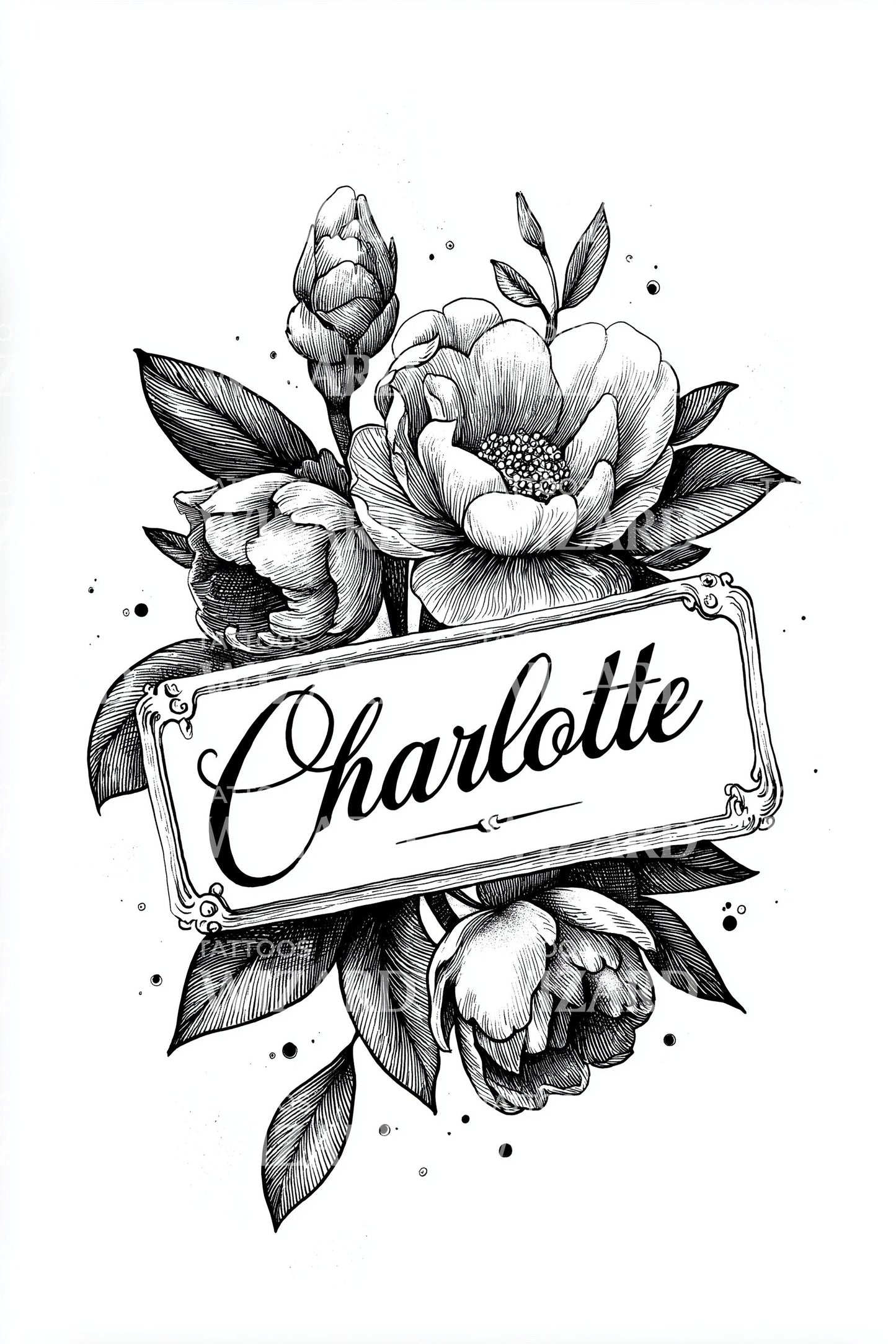 Charlotte Floral Banner Tattoo Illustration