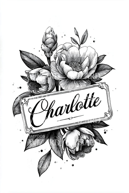 Charlotte Floral Banner Tattoo Illustration