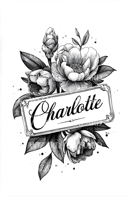 Charlotte Floral Banner Tattoo Illustration