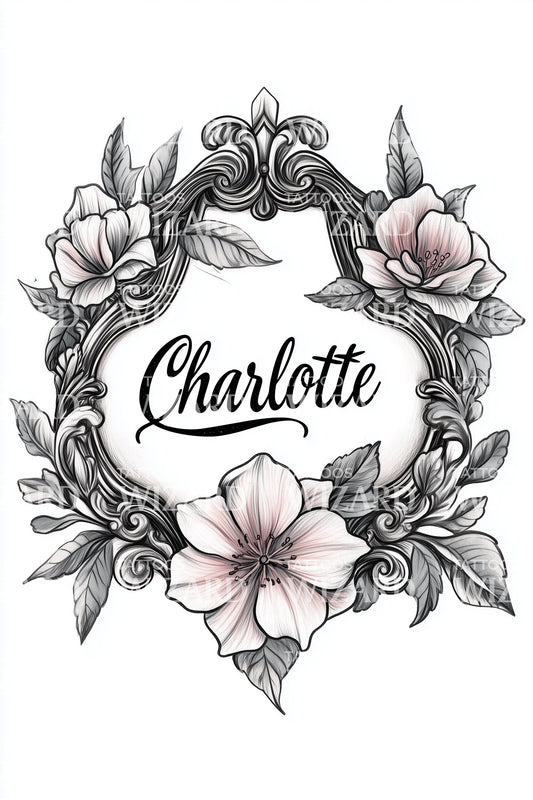 Charlotte Pastel Blossoms Tattoo Illustration