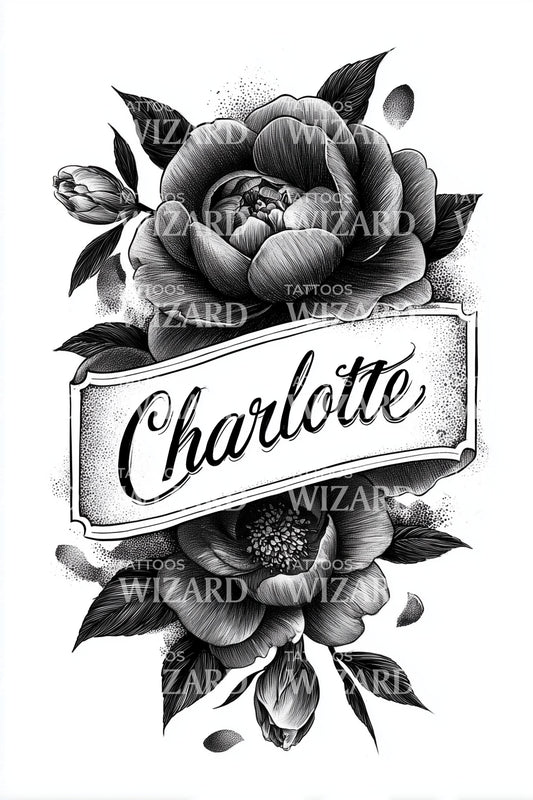 Charlotte Peony Garden Tattoo Design
