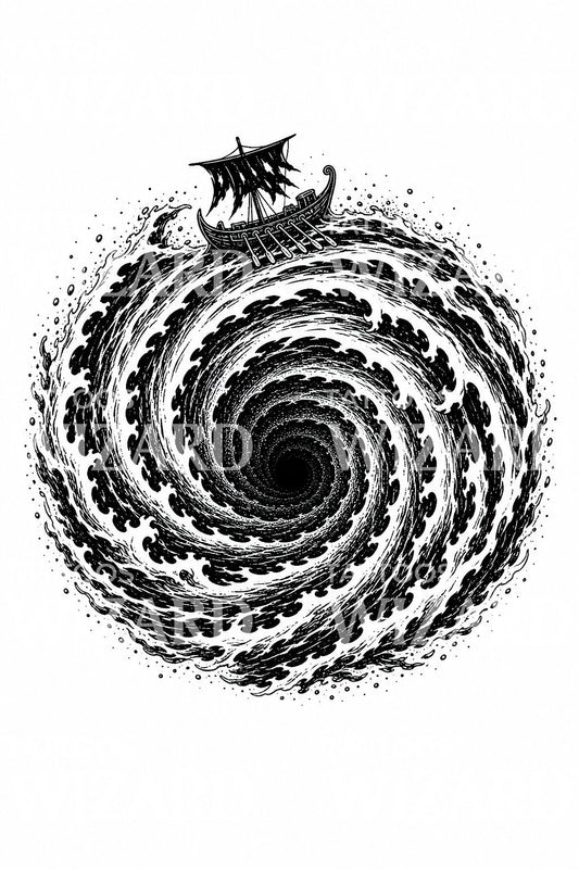 Charybdis Strudel Schiff Tattoo-Design