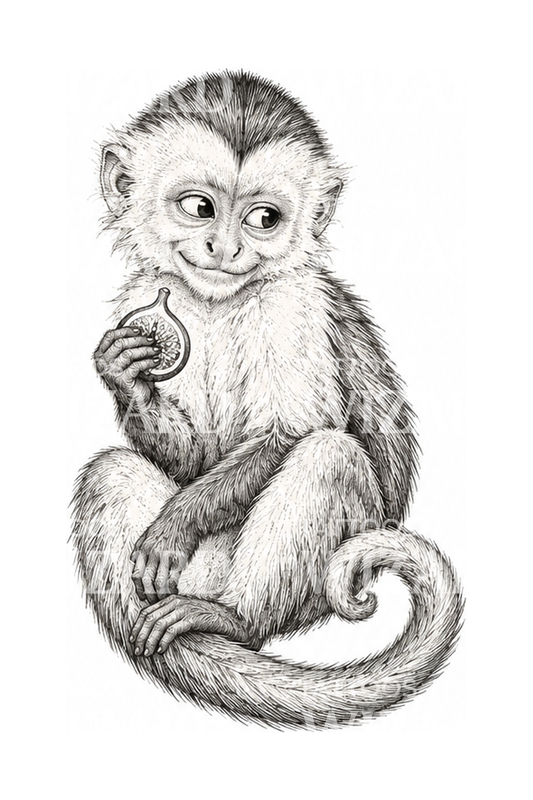 Cheeky Capuchin Monkey Fine Line Tattoo