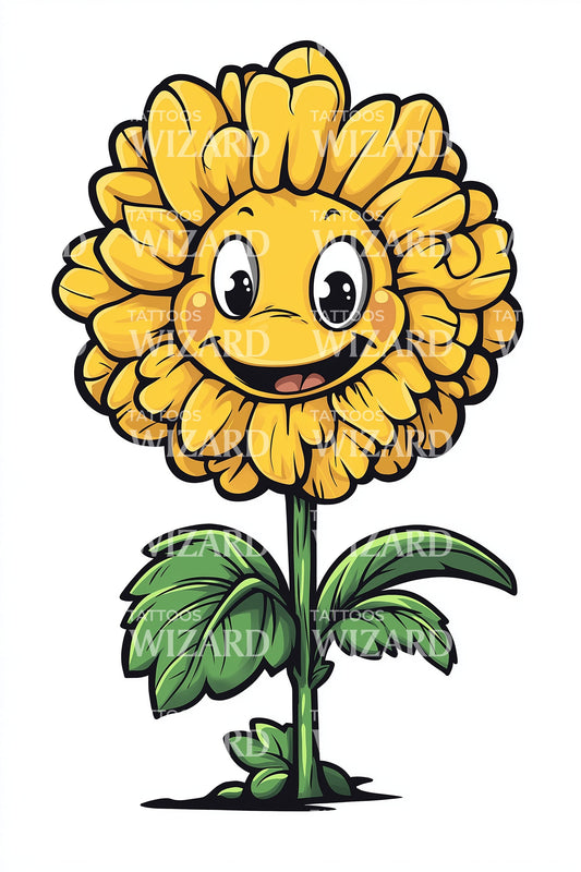 Ideia de Tatuagem de Desenho Animado Alegre de Calêndula