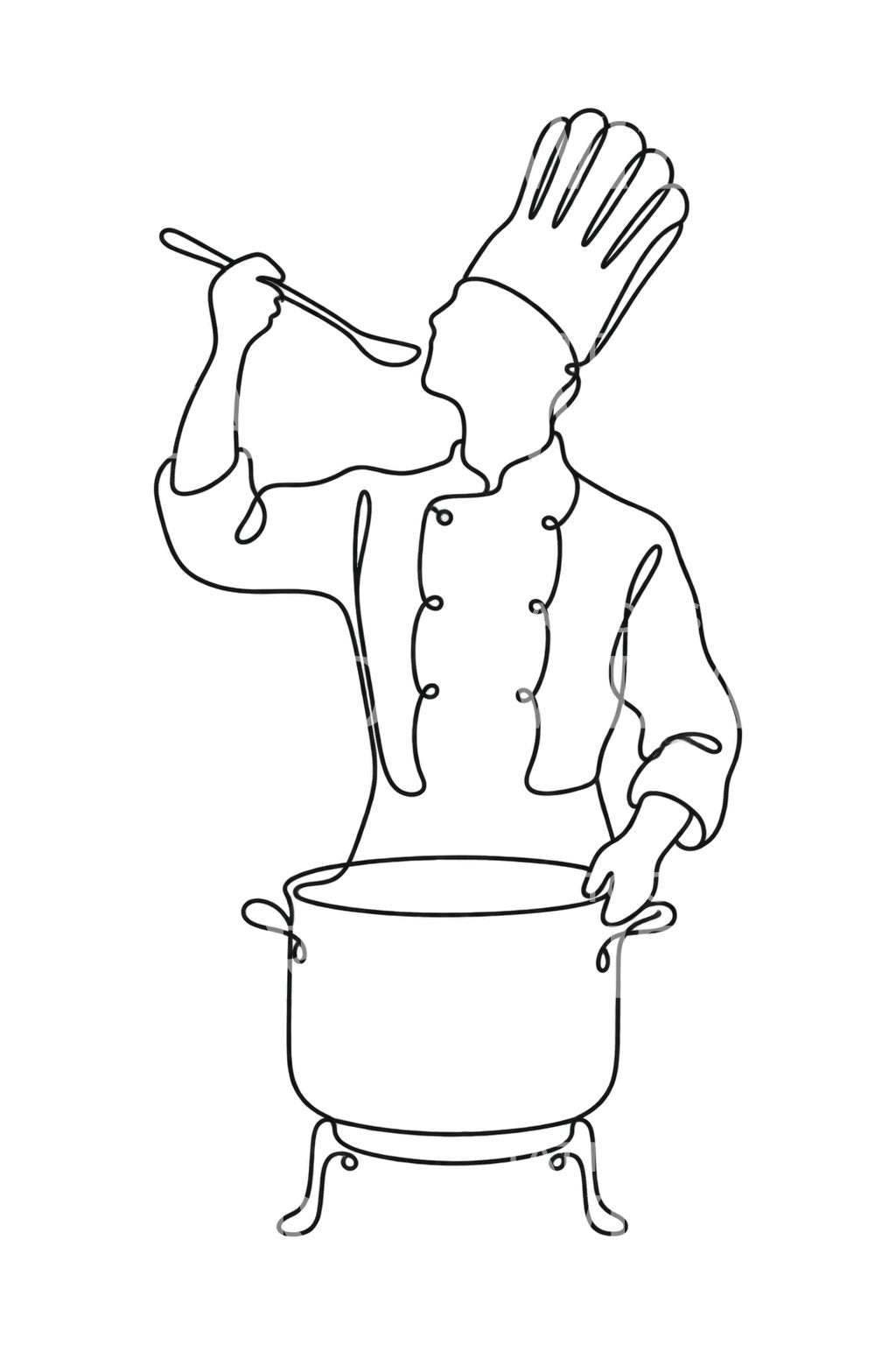 Tattoo-Design eines Kochs beim Probieren vom Löffel