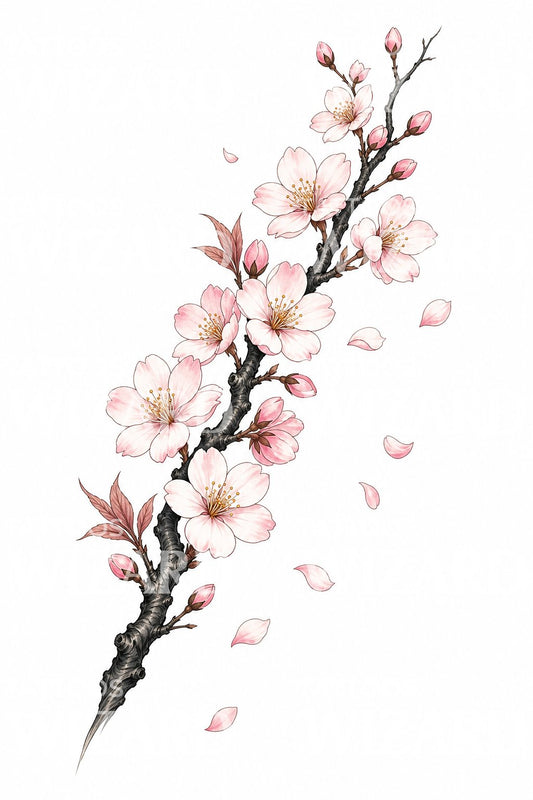 樱花枝纹身设计