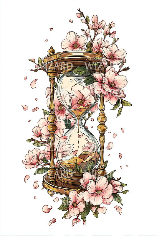 Cherry Blossom Hourglass Tattoo Design