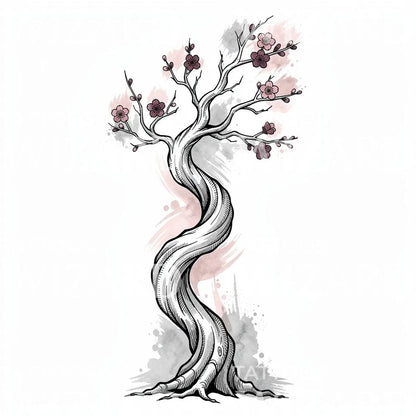 Kirsebærblomst Træ Tattoo Design