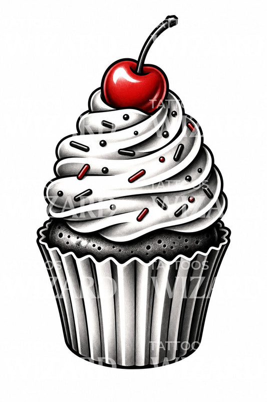 Kersencupcake tattoo-ontwerp