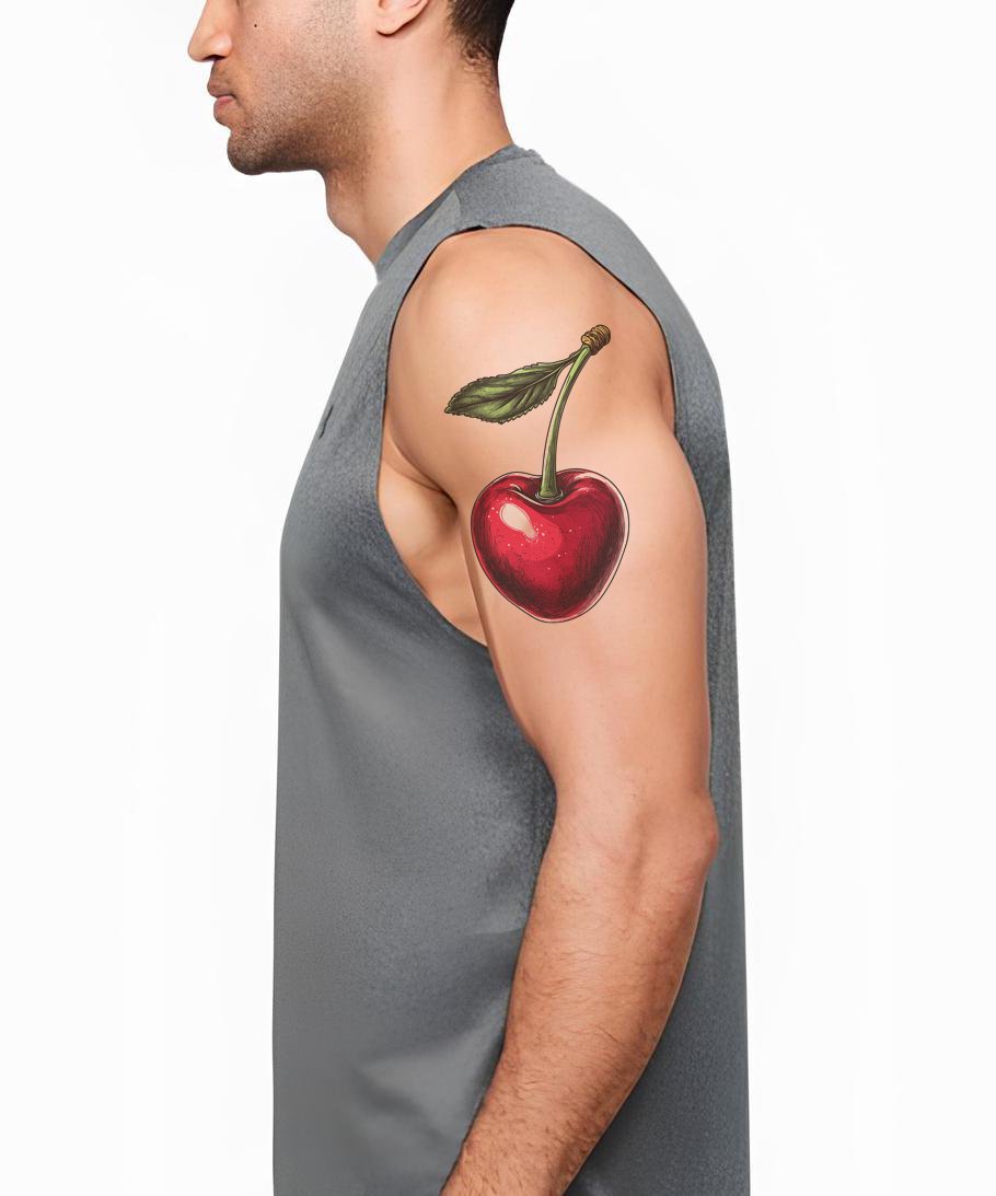 Glossy Cherry with Leaf Tattoo Design