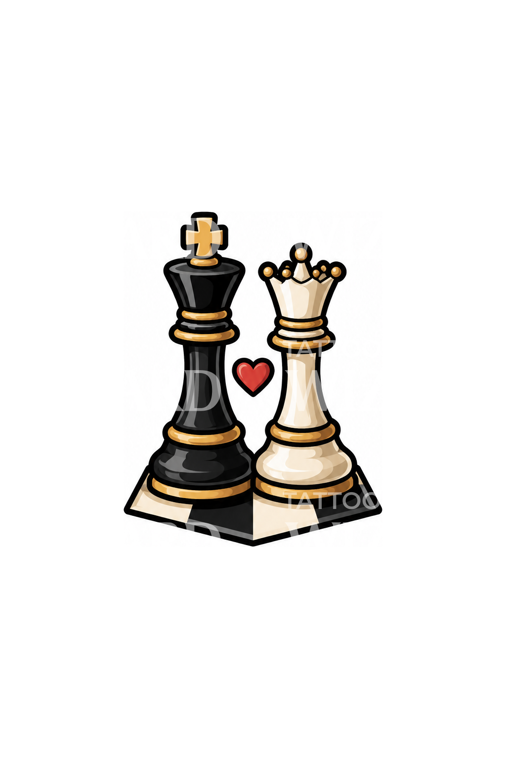 Chess King and Queen With Heart Tattoo