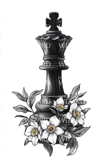 Diseño de tatuaje de jardín del rey de ajedrez