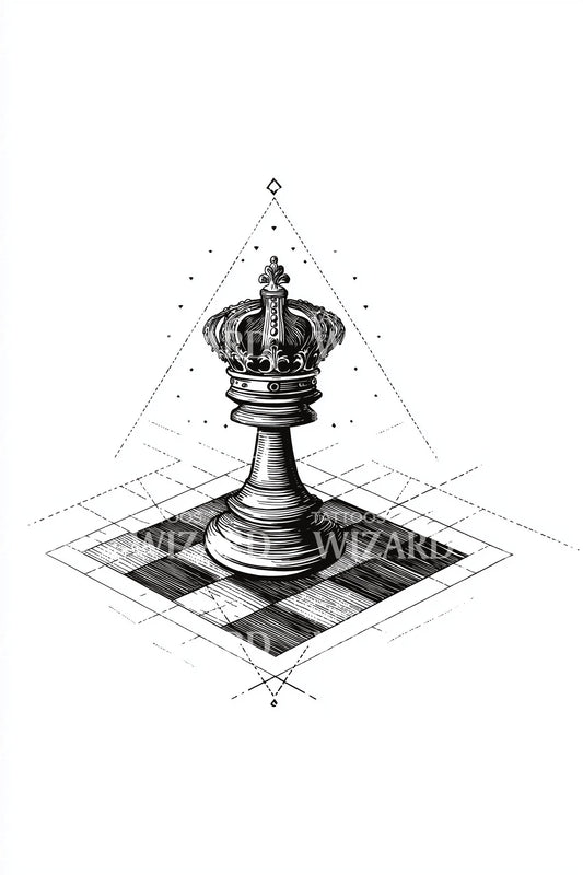 Schachkönig Geometrie Tattoo Design
