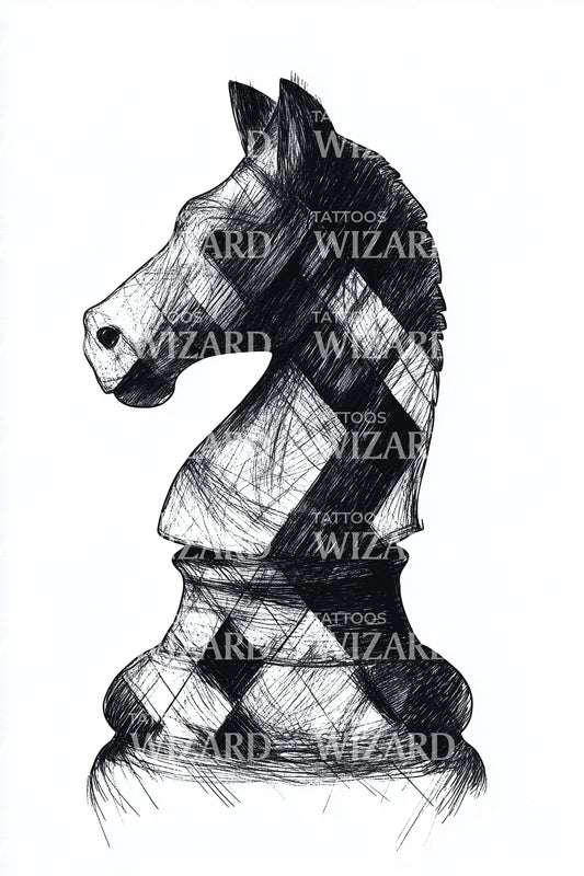 Chess Knight Head Tattoo Design