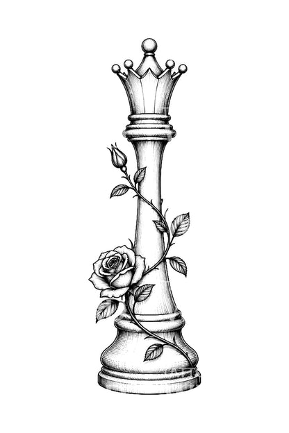 Chess Queen with Climbing Rose Tattoo Idea
