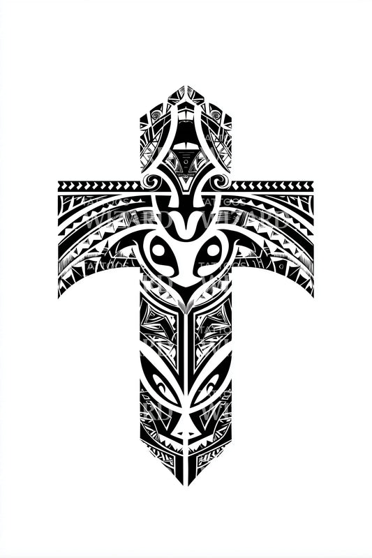 Chevron Tribal Cross Tattoo Design