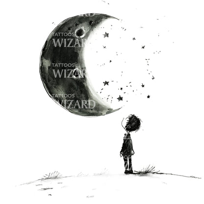 Child Dreaming of the Moon Tattoo Idea