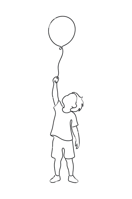 One line-tatoveringsidé av barn med ballong