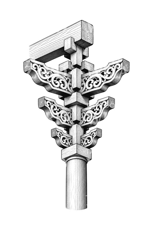 Kinesisk dougong-trekonsoll som tatoveringsdesign