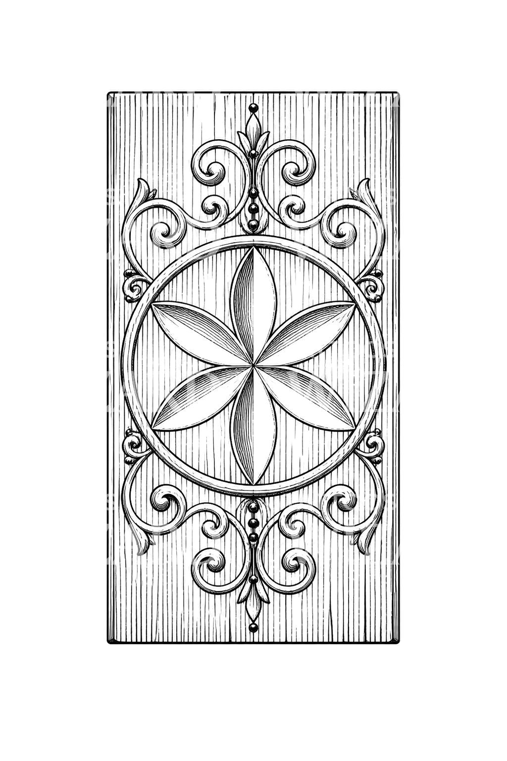 Diseño de tatuaje de rueda de margarita tallada