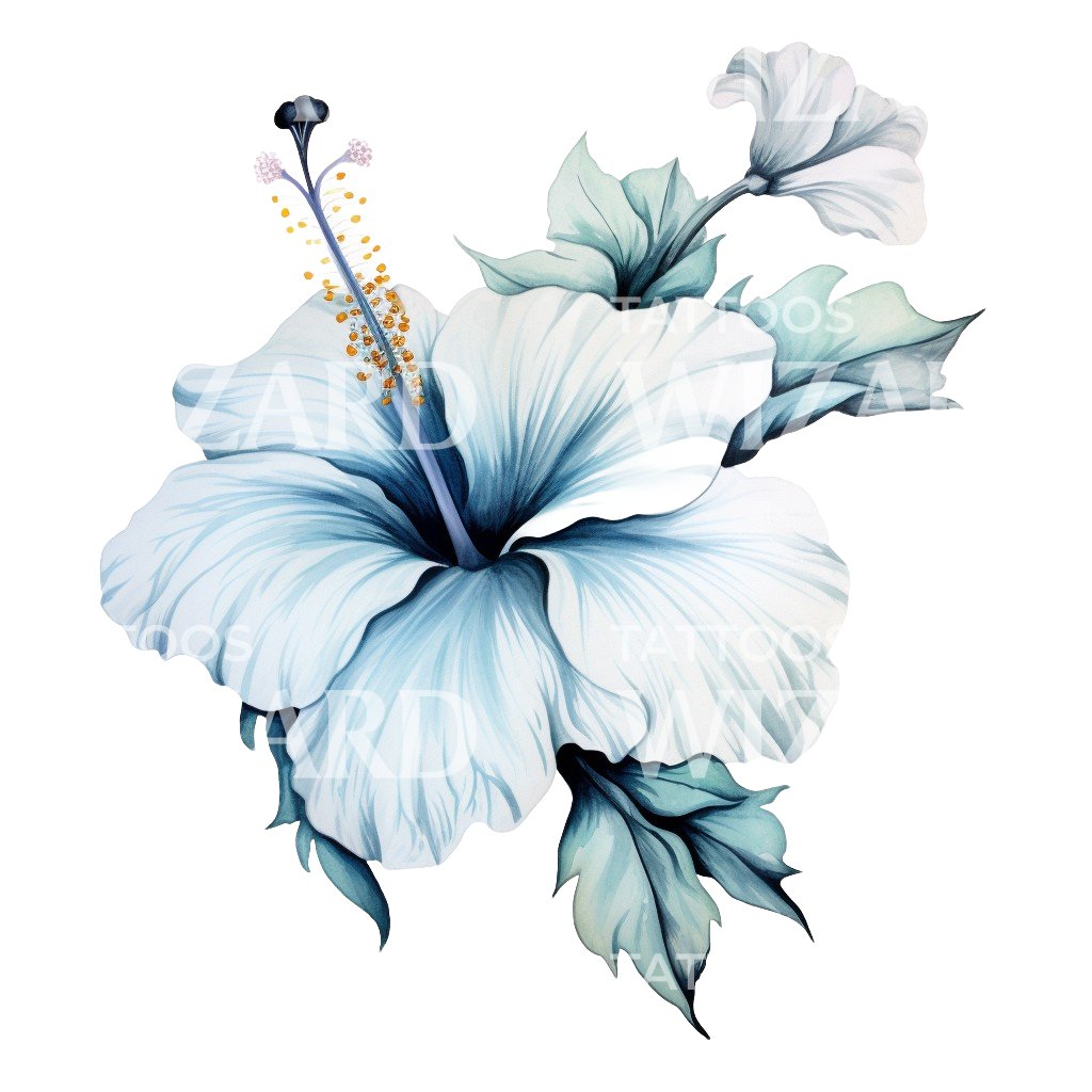Blue Ibiscus Flower Tattoo Design
