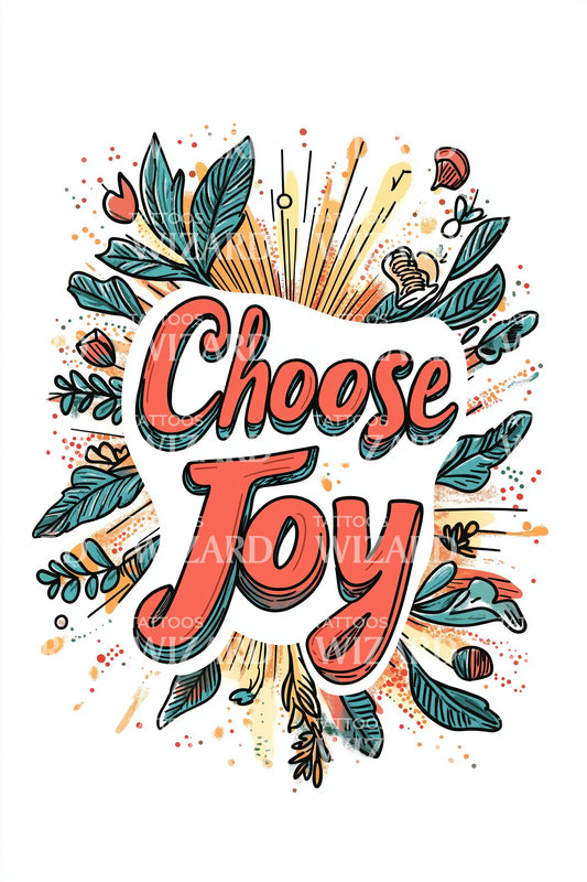 Choose Joy Floral Tattoo Illustration