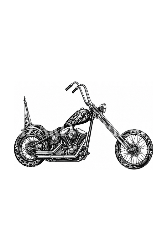 Tatouage blackwork de moto chopper