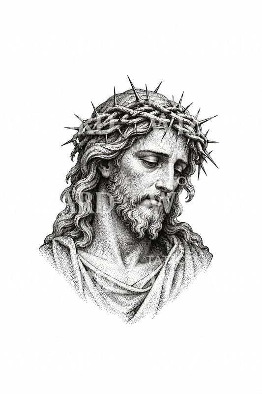 Christ Crown of Thorns Dotwork Tattoo Design