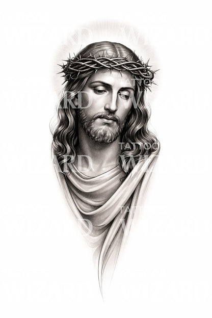 Christ with Crown Tattoo Design