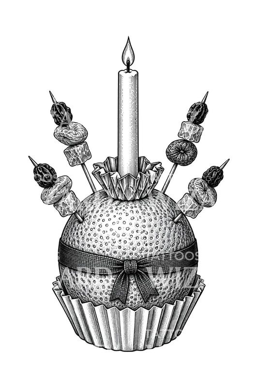 Christingle-tatoeage met sinaasappel en kaars