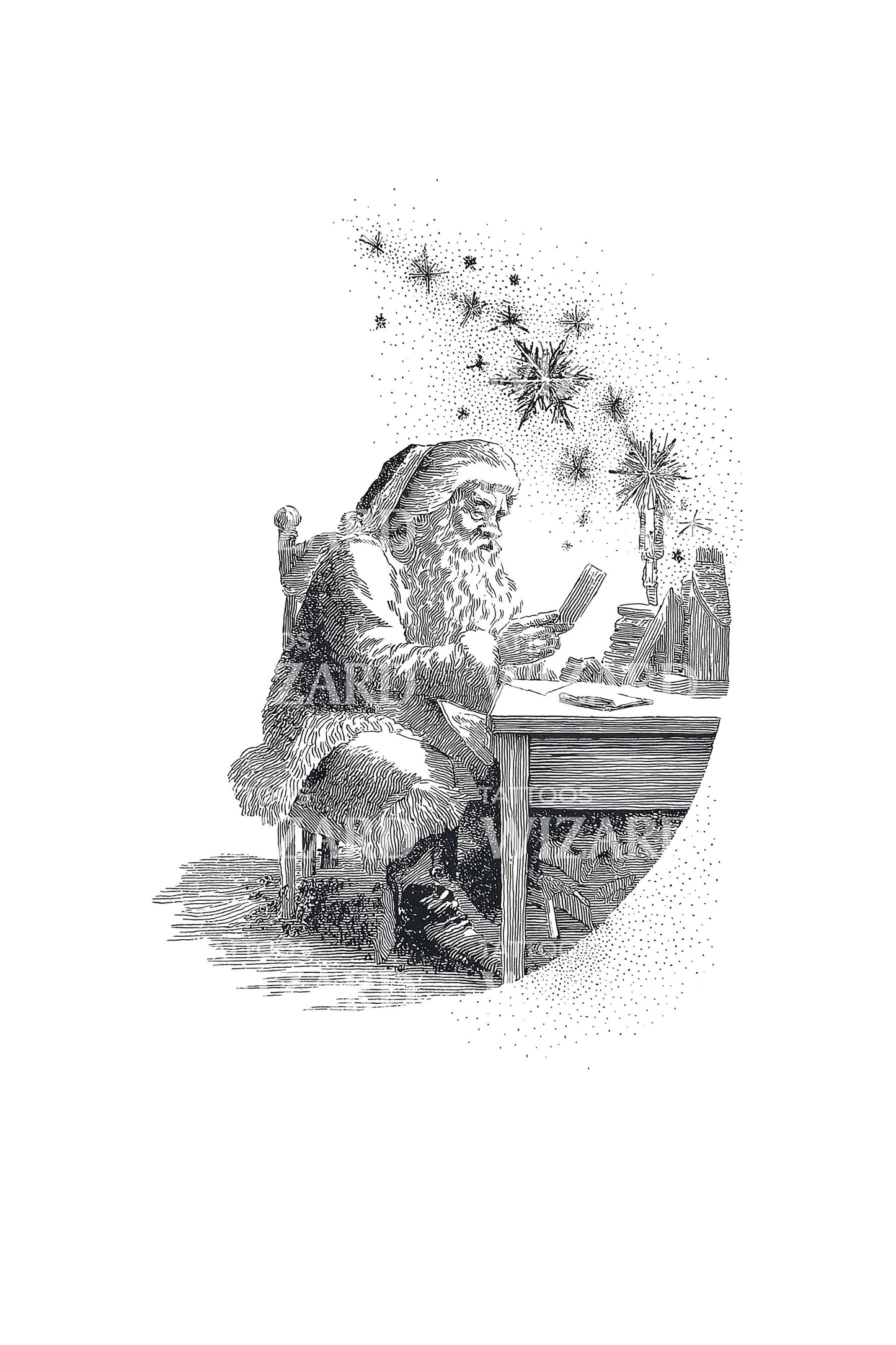 Christmas Elf Toy Workshop Tattoo Illustration